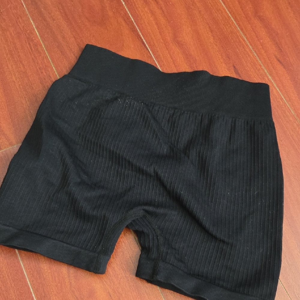 Black Ribbed Athletic Shorts